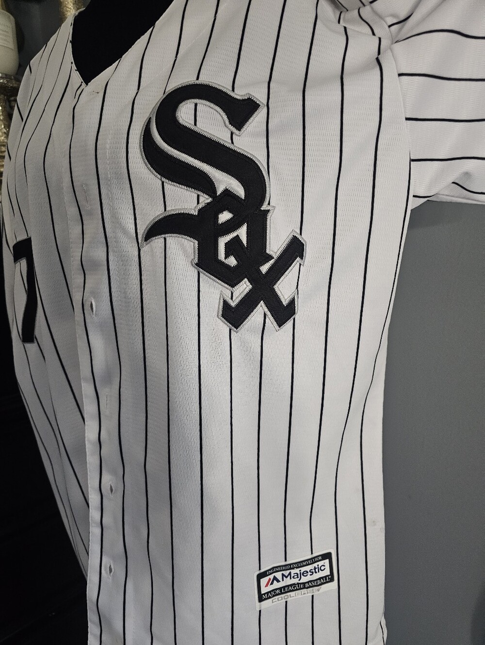 Majestic White Sox White & Black Pinstripe Baseball Jersey - Picture 4 of 6